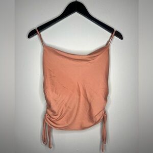 Pink Satin Ruched Sides Cowl Neck Cami Tank Top, Size S, how.very.loved